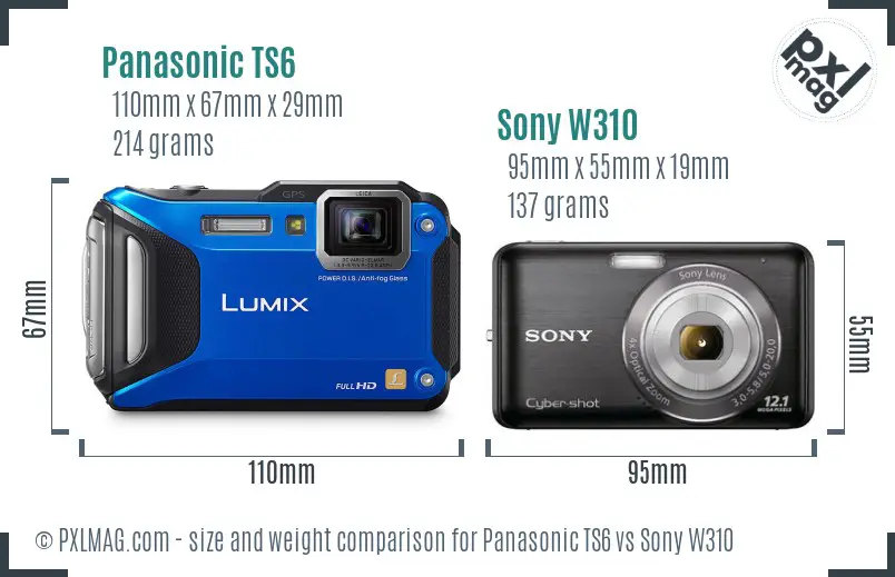 Panasonic TS6 vs Sony W310 size comparison