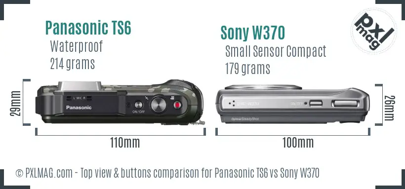 Panasonic TS6 vs Sony W370 top view buttons comparison