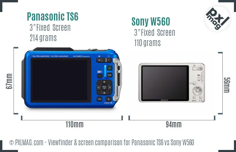 Panasonic TS6 vs Sony W560 Screen and Viewfinder comparison