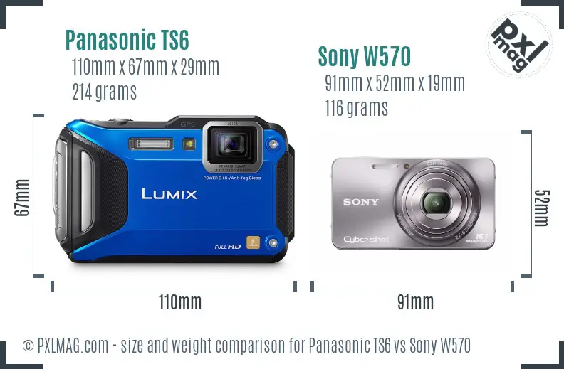 Panasonic TS6 vs Sony W570 size comparison