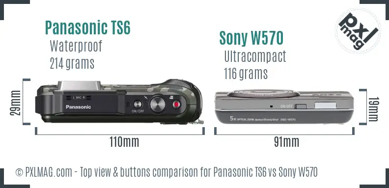 Panasonic TS6 vs Sony W570 top view buttons comparison