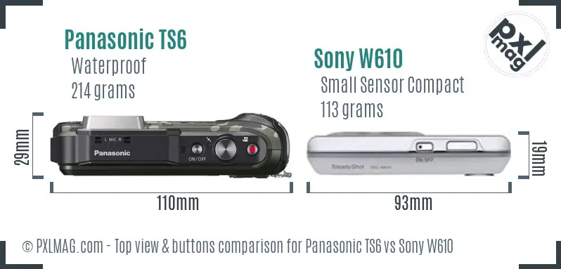 Panasonic TS6 vs Sony W610 top view buttons comparison Panasonic TS6 vs Sony W610 top view buttons comparison