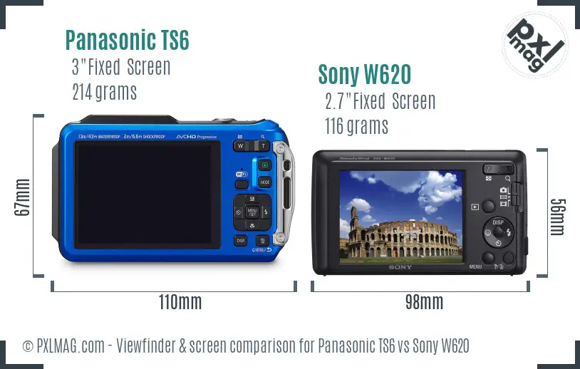 Panasonic TS6 vs Sony W620 Screen and Viewfinder comparison