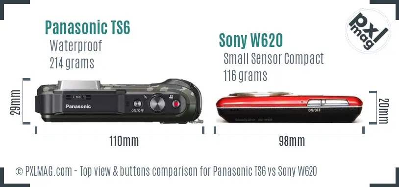 Panasonic TS6 vs Sony W620 top view buttons comparison