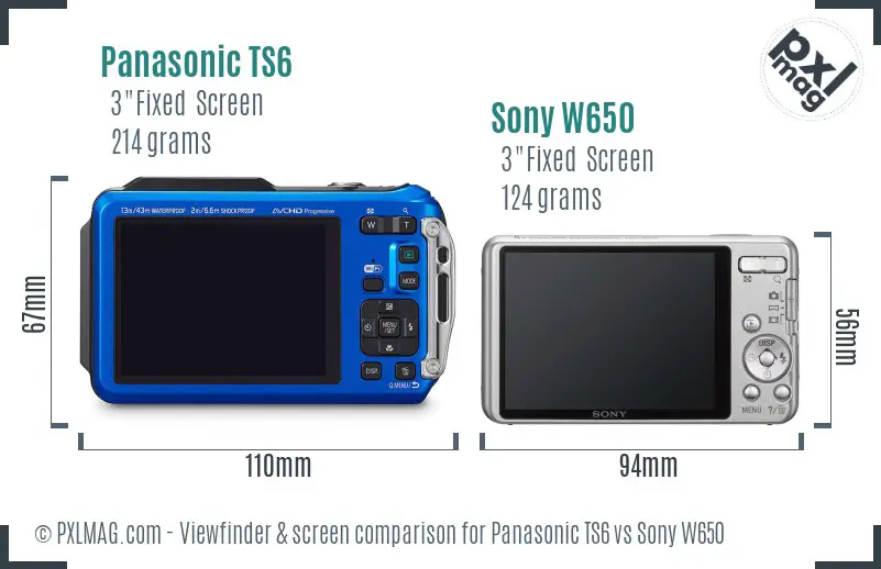 Panasonic TS6 vs Sony W650 Screen and Viewfinder comparison