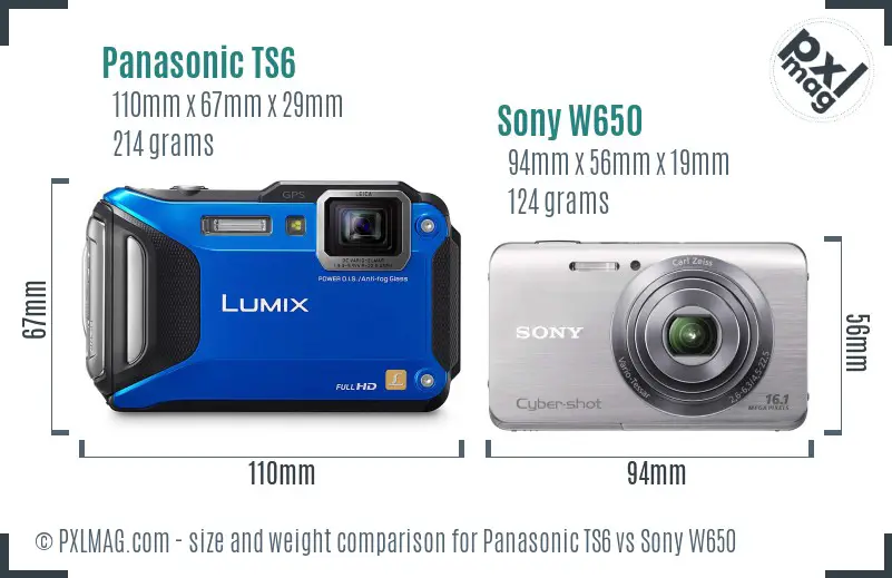Panasonic TS6 vs Sony W650 size comparison
