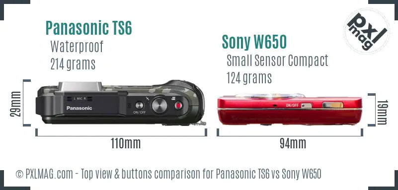 Panasonic TS6 vs Sony W650 top view buttons comparison