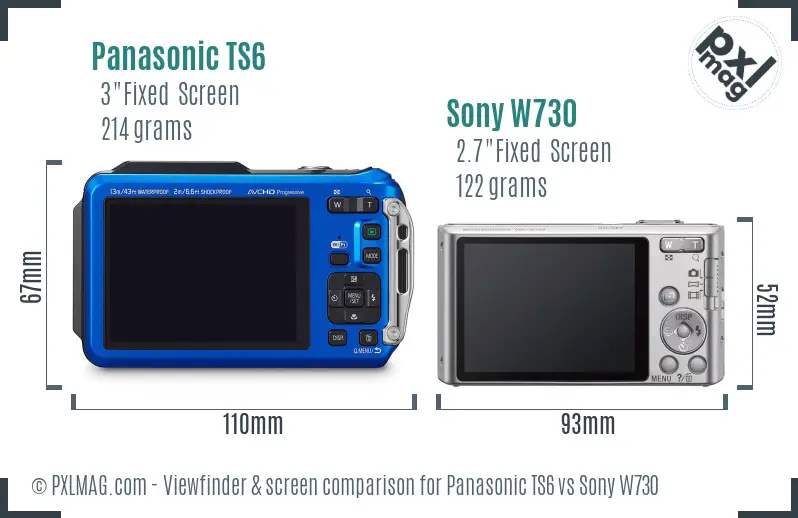 Panasonic TS6 vs Sony W730 Screen and Viewfinder comparison