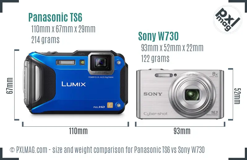 Panasonic TS6 vs Sony W730 size comparison