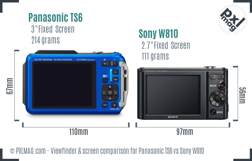 Panasonic TS6 vs Sony W810 Screen and Viewfinder comparison