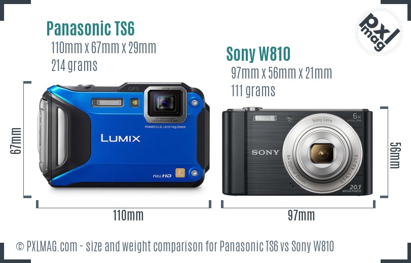 Panasonic TS6 vs Sony W810 size comparison