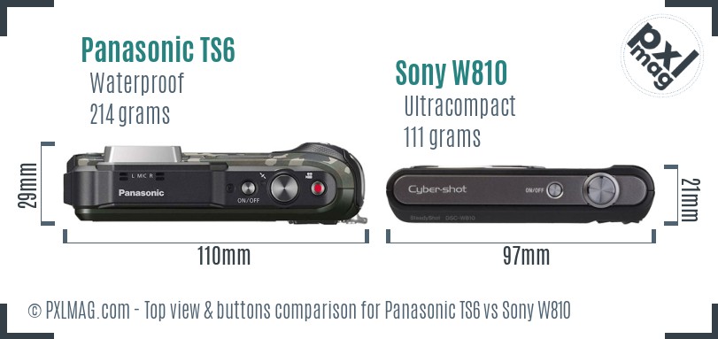 Panasonic TS6 vs Sony W810 top view buttons comparison