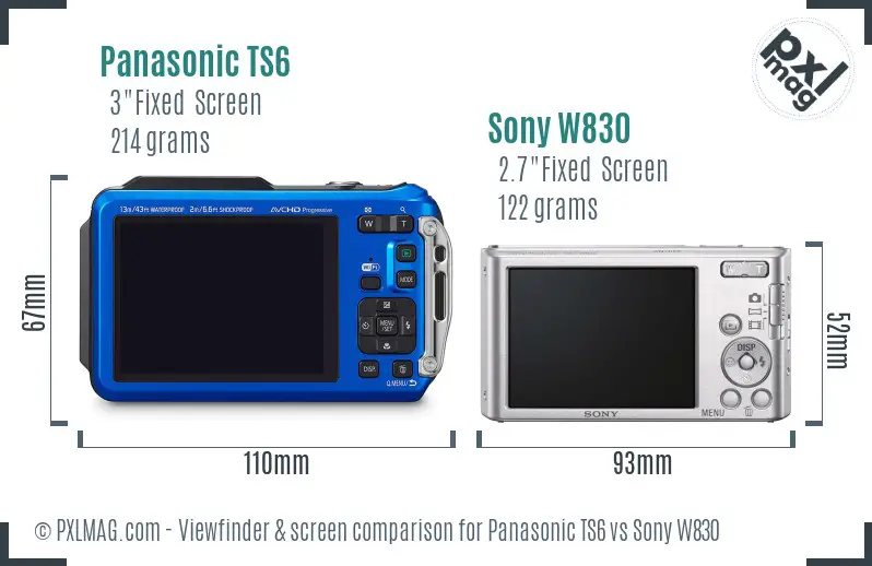 Panasonic TS6 vs Sony W830 Screen and Viewfinder comparison