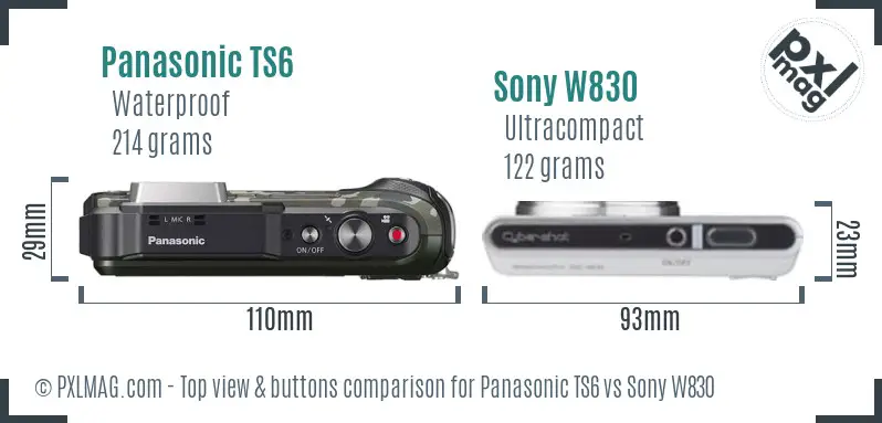 Panasonic TS6 vs Sony W830 top view buttons comparison