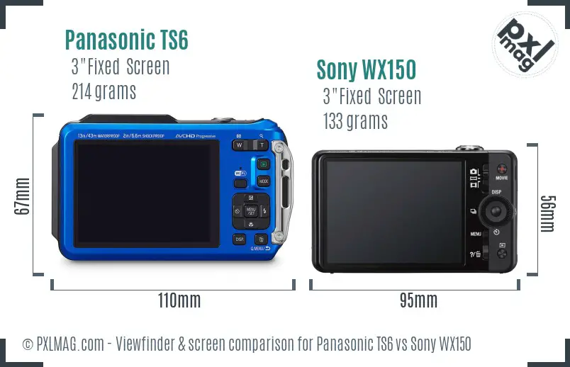 Panasonic TS6 vs Sony WX150 Screen and Viewfinder comparison