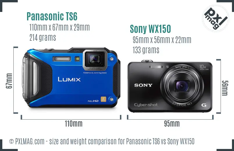 Panasonic TS6 vs Sony WX150 size comparison