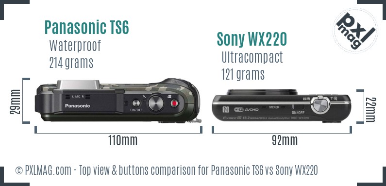 Panasonic TS6 vs Sony WX220 top view buttons comparison