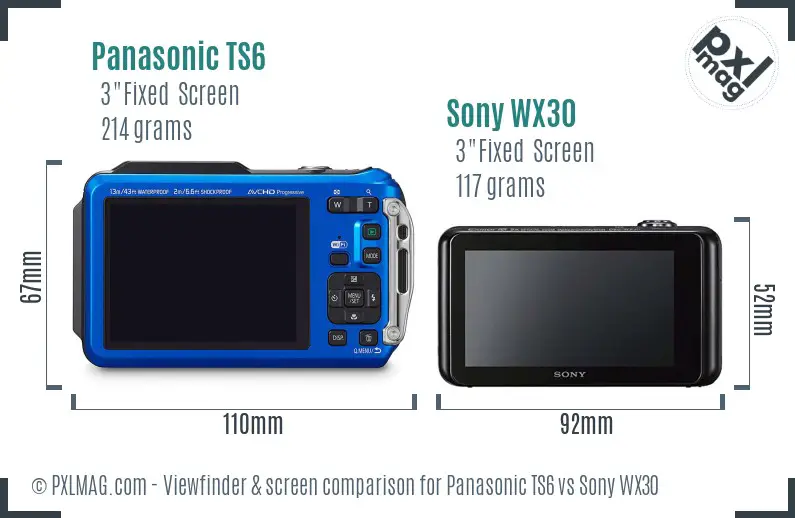 Panasonic TS6 vs Sony WX30 Screen and Viewfinder comparison
