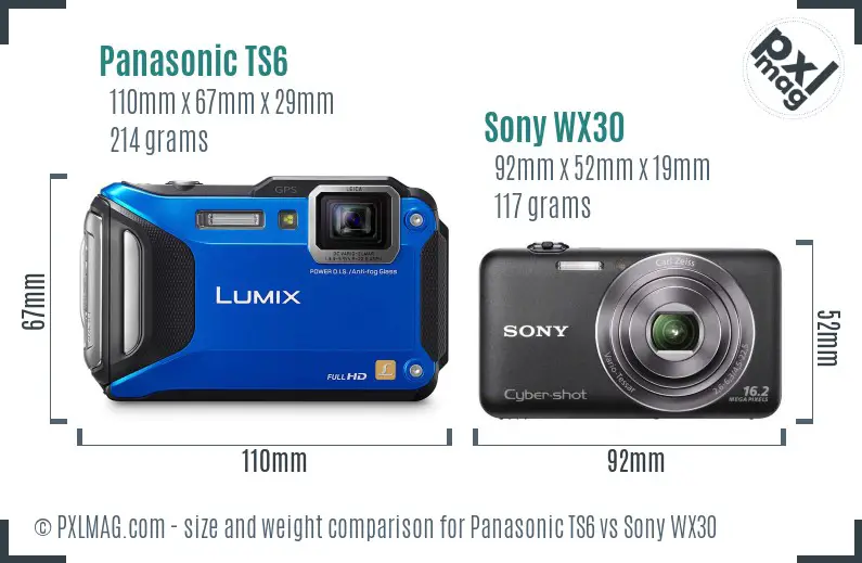 Panasonic TS6 vs Sony WX30 size comparison