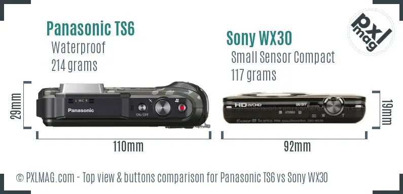 Panasonic TS6 vs Sony WX30 top view buttons comparison