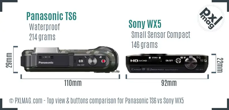 Panasonic TS6 vs Sony WX5 top view buttons comparison