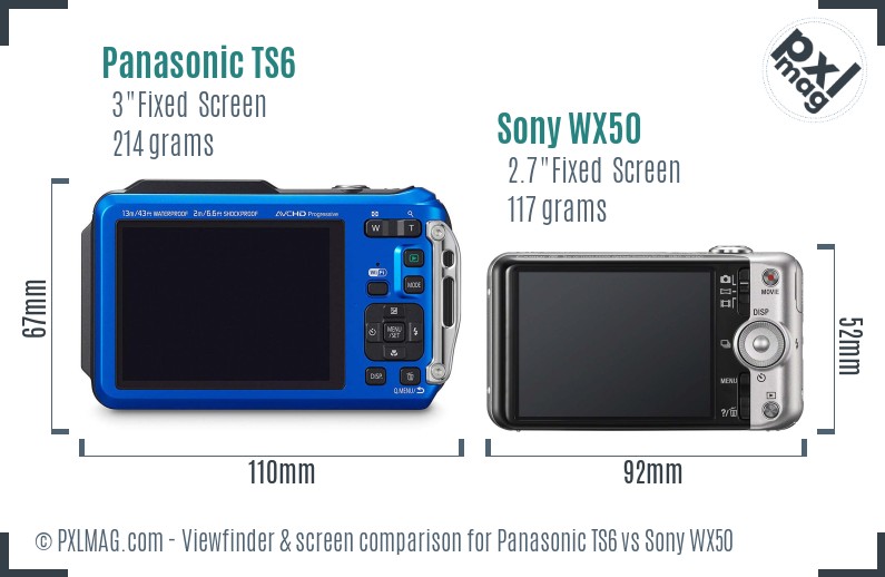 Panasonic TS6 vs Sony WX50 Screen and Viewfinder comparison