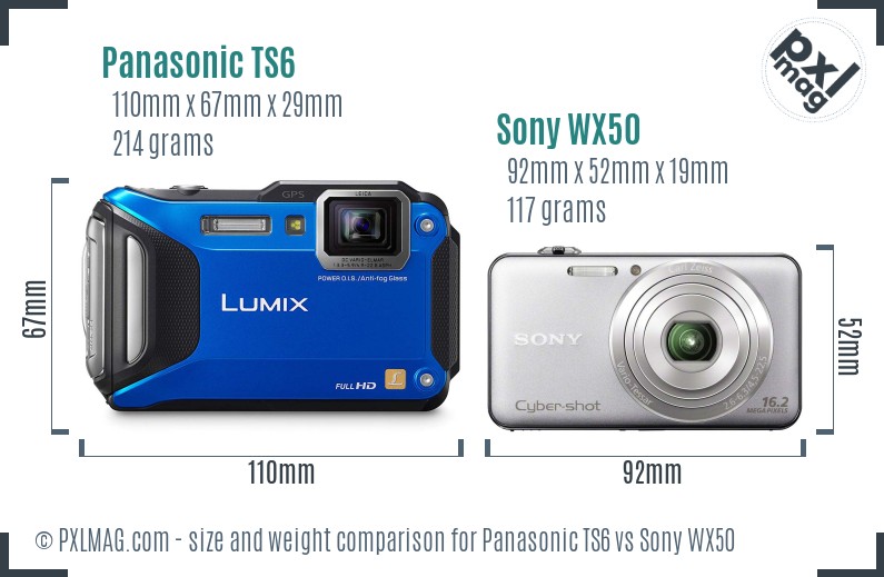 Panasonic TS6 vs Sony WX50 size comparison