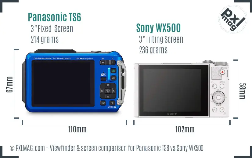 Panasonic TS6 vs Sony WX500 Screen and Viewfinder comparison