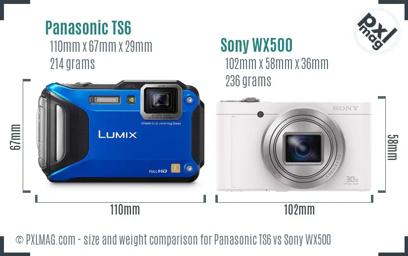 Panasonic TS6 vs Sony WX500 size comparison