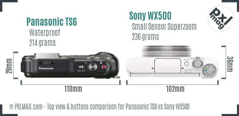 Panasonic TS6 vs Sony WX500 top view buttons comparison