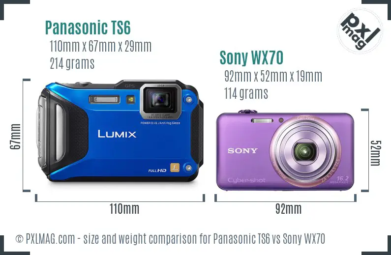 Panasonic TS6 vs Sony WX70 size comparison