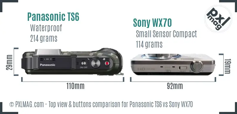 Panasonic TS6 vs Sony WX70 top view buttons comparison