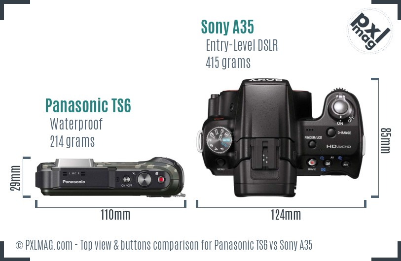 Panasonic TS6 vs Sony A35 top view buttons comparison