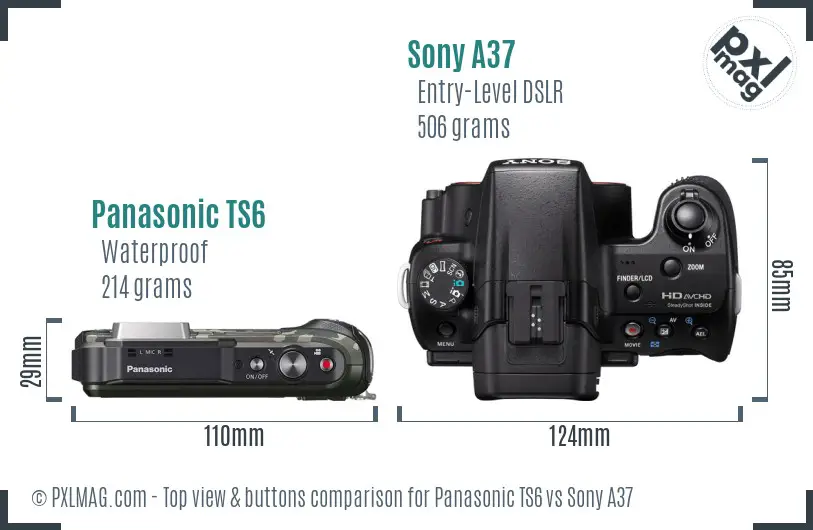 Panasonic TS6 vs Sony A37 top view buttons comparison