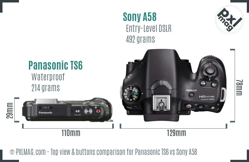 Panasonic TS6 vs Sony A58 top view buttons comparison
