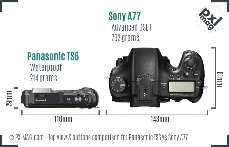 Panasonic TS6 vs Sony A77 top view buttons comparison