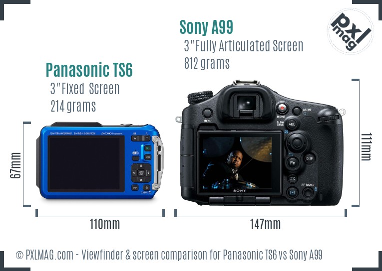 Panasonic TS6 vs Sony A99 Screen and Viewfinder comparison