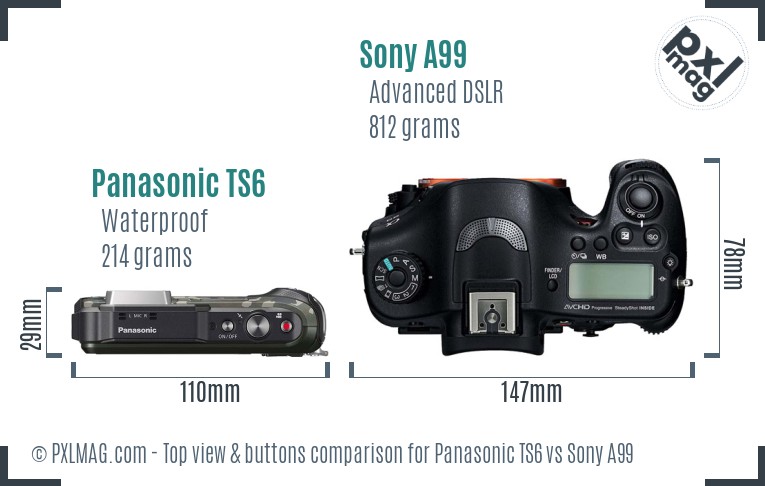 Panasonic TS6 vs Sony A99 top view buttons comparison