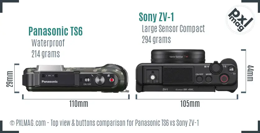 Panasonic TS6 vs Sony ZV-1 top view buttons comparison Panasonic TS6 vs Sony ZV-1 top view buttons comparison