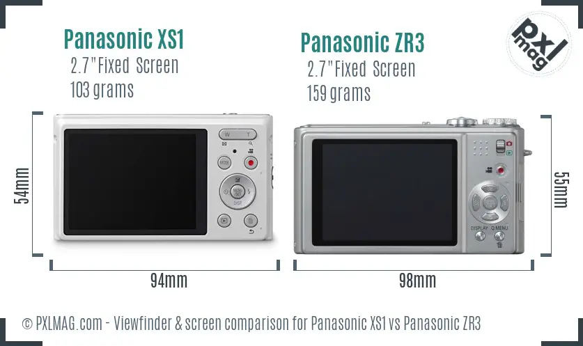 Panasonic XS1 vs Panasonic ZR3 Screen and Viewfinder comparison