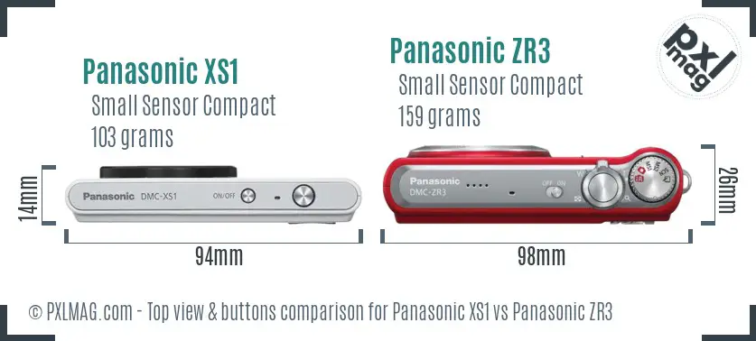 Panasonic XS1 vs Panasonic ZR3 top view buttons comparison