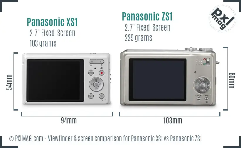 Panasonic XS1 vs Panasonic ZS1 Screen and Viewfinder comparison