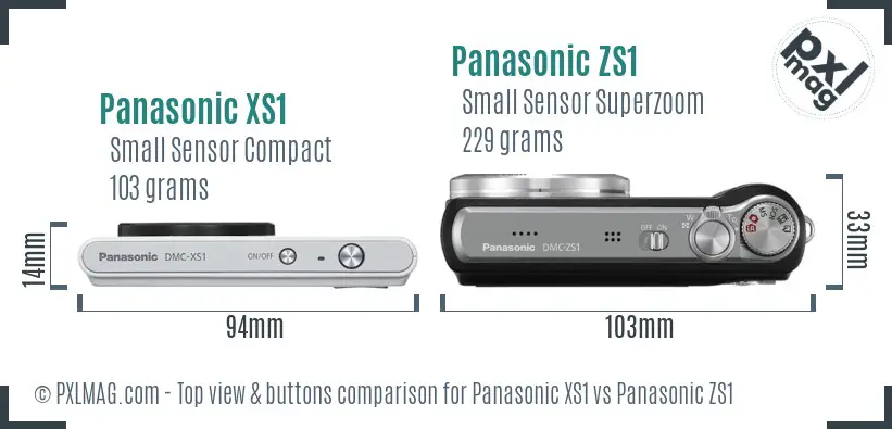 Panasonic XS1 vs Panasonic ZS1 top view buttons comparison