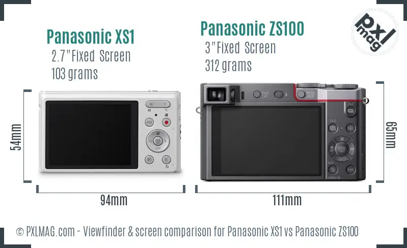 Panasonic XS1 vs Panasonic ZS100 Screen and Viewfinder comparison