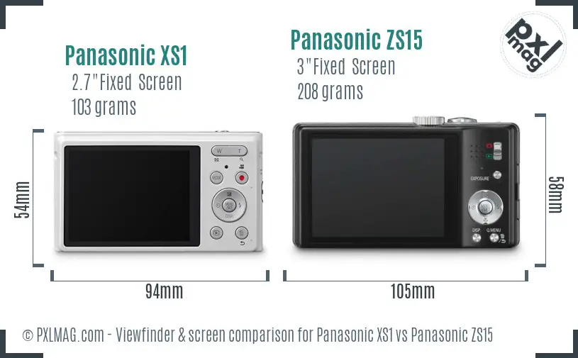 Panasonic XS1 vs Panasonic ZS15 Screen and Viewfinder comparison