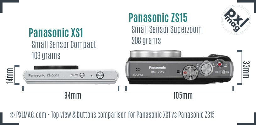 Panasonic XS1 vs Panasonic ZS15 top view buttons comparison