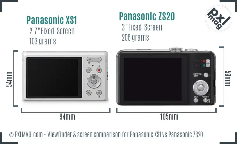 Panasonic XS1 vs Panasonic ZS20 Screen and Viewfinder comparison