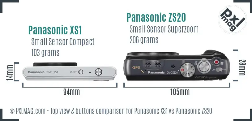 Panasonic XS1 vs Panasonic ZS20 top view buttons comparison