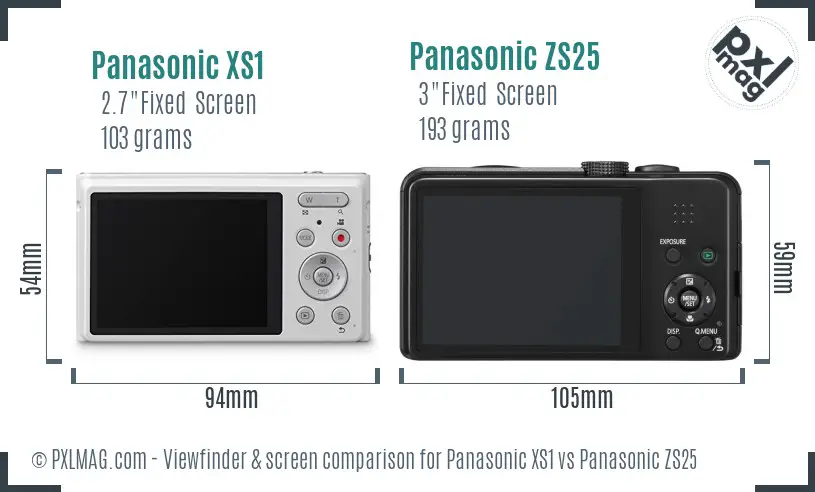 Panasonic XS1 vs Panasonic ZS25 Screen and Viewfinder comparison