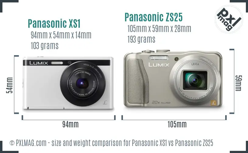 Panasonic XS1 vs Panasonic ZS25 size comparison